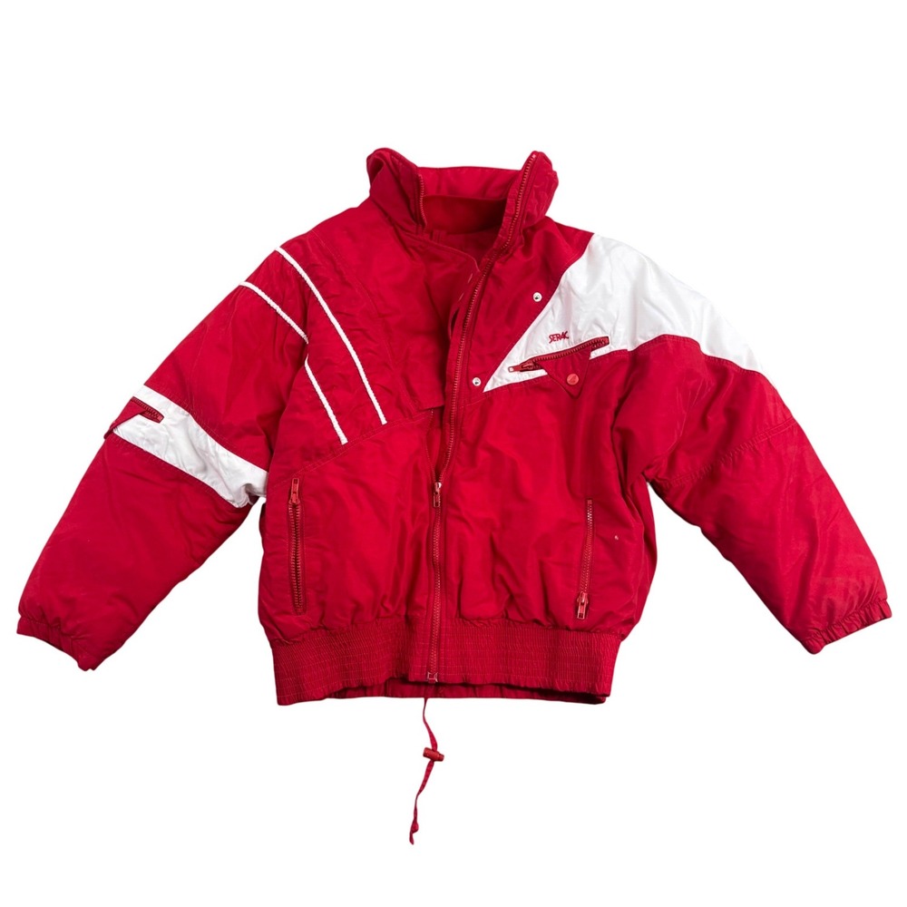 Serac Red White Colorblock Retro Y2k VTG Ski Snow Puffer Jacket Oversized Cozy